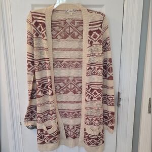 Pink Republic Women's Beige and Rust Open Cardigan, Size M (1205)